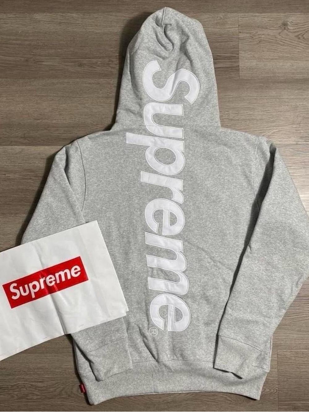 Supreme Grey Hoodie with White Vertical Logo - Men